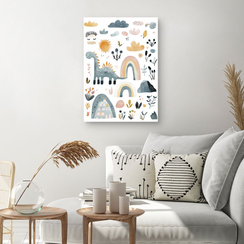 Tableau 'Dino et arc-en-ciel'