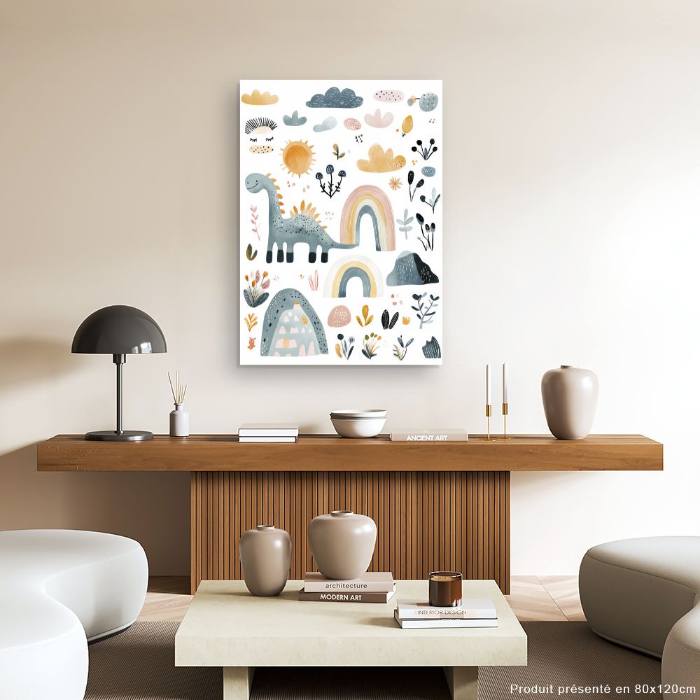 Tableau 'Dino et arc-en-ciel'