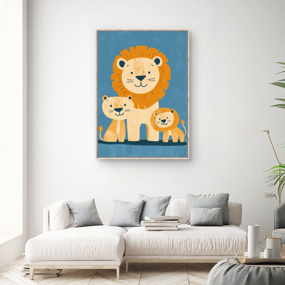Tableau 'Famille de lions'