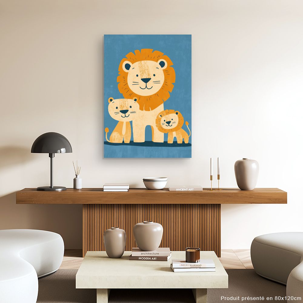 Tableau 'Famille de lions'