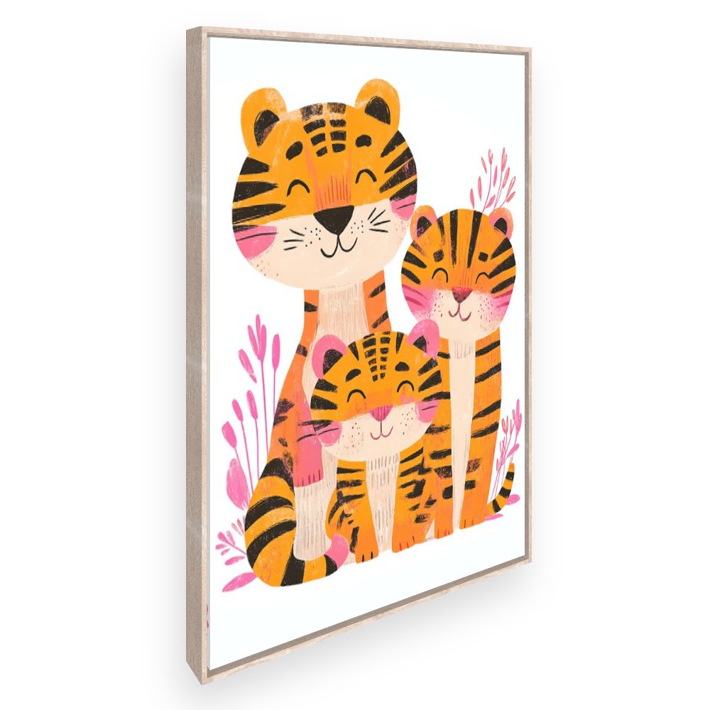 Tableau imprimé pour enfants 'Tigres joyeux famille'