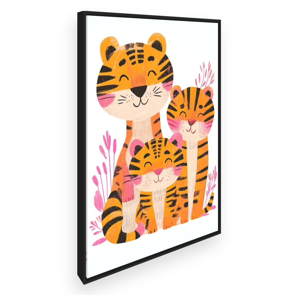 Tableau imprimé pour enfants 'Tigres joyeux famille'