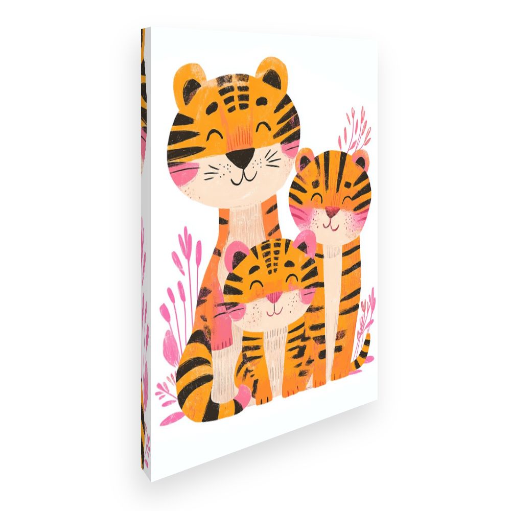 Tableau imprimé pour enfants 'Tigres joyeux famille'