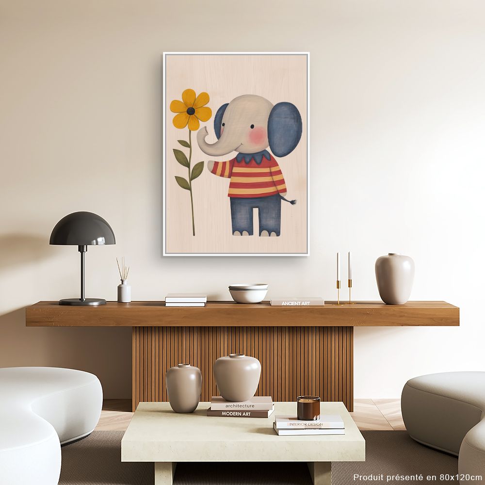 Tableau imprimé pour enfants 'Éléphant fleuri'