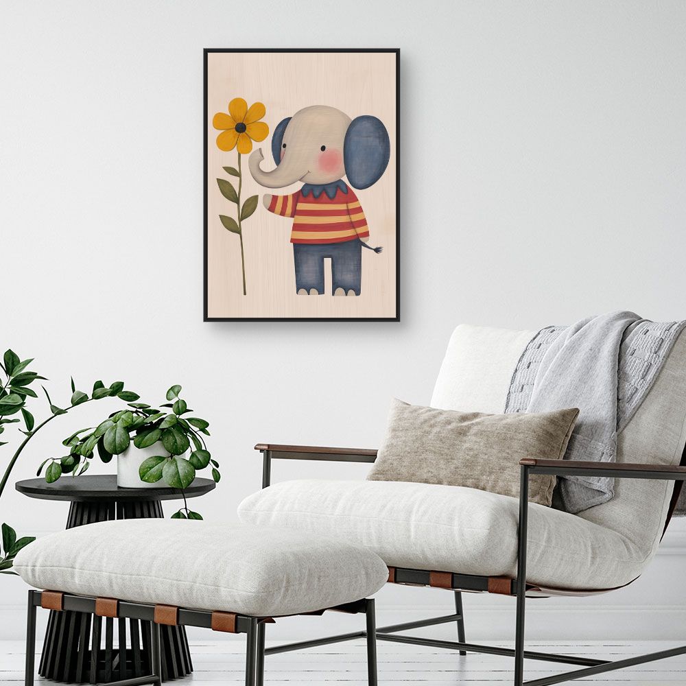 Tableau imprimé pour enfants 'Éléphant fleuri'