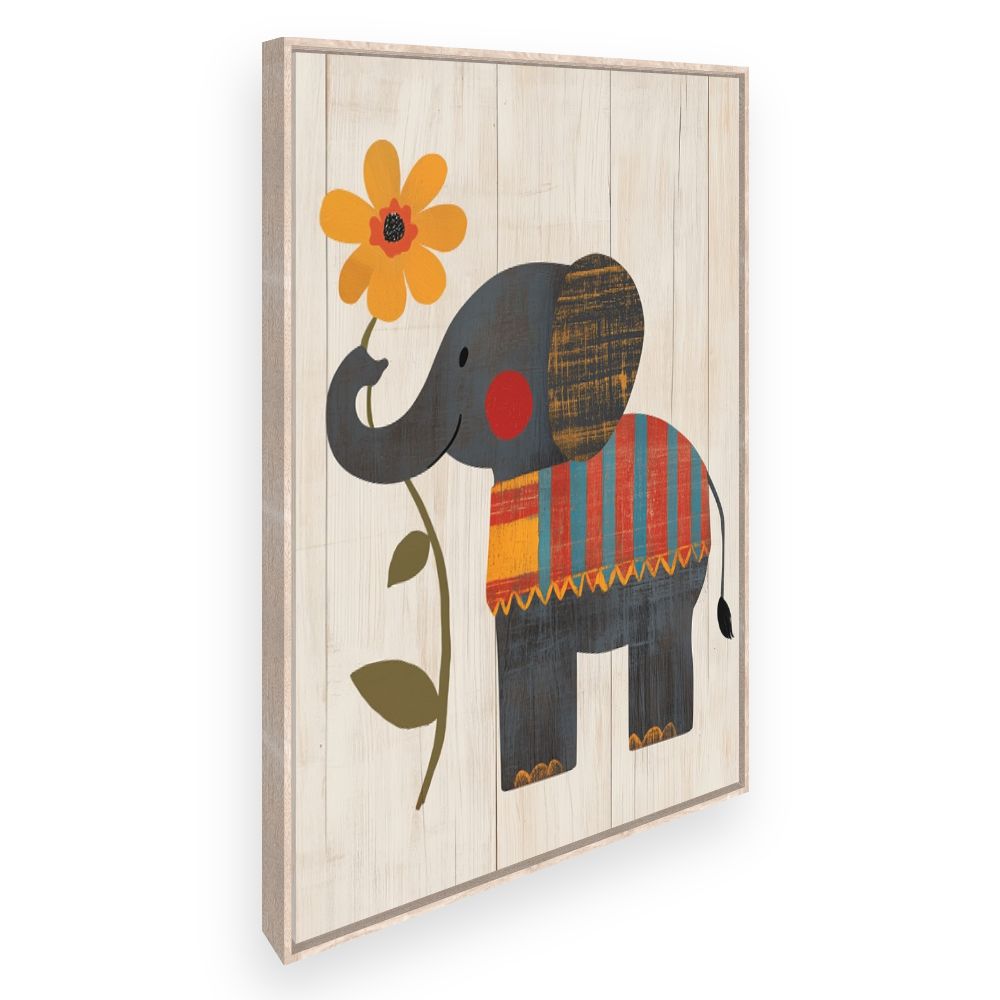 Tableau imprimé pour enfants 'Éléphant et fleur'