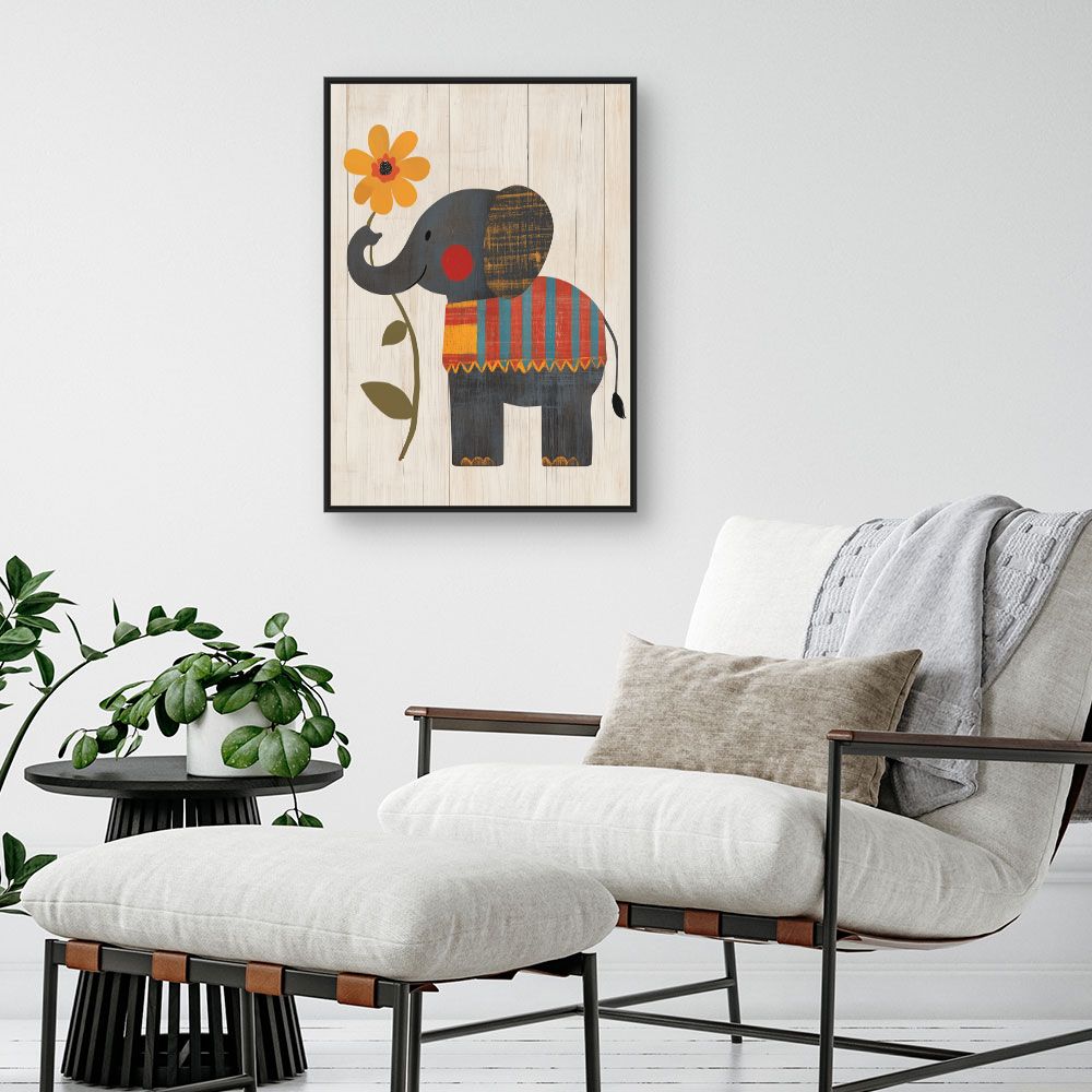 Tableau imprimé pour enfants 'Éléphant et fleur'