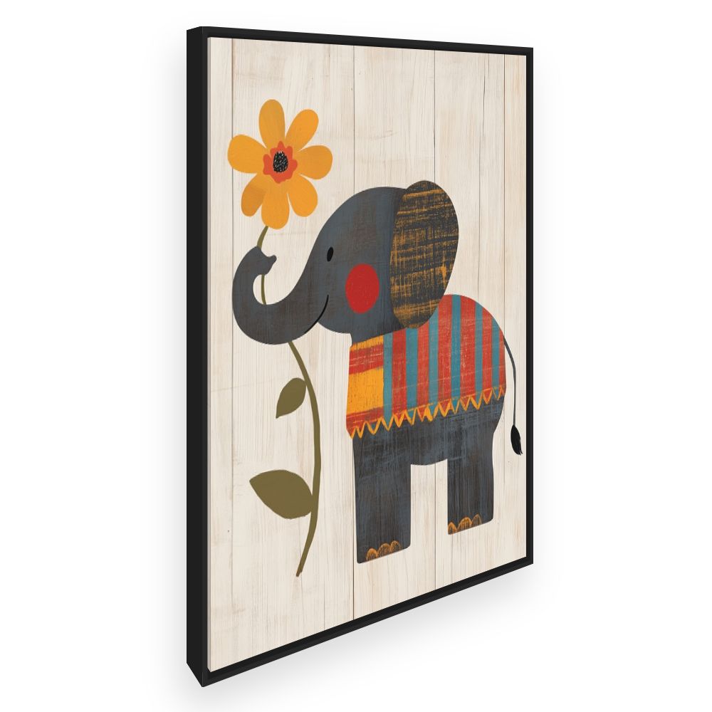 Tableau imprimé pour enfants 'Éléphant et fleur'