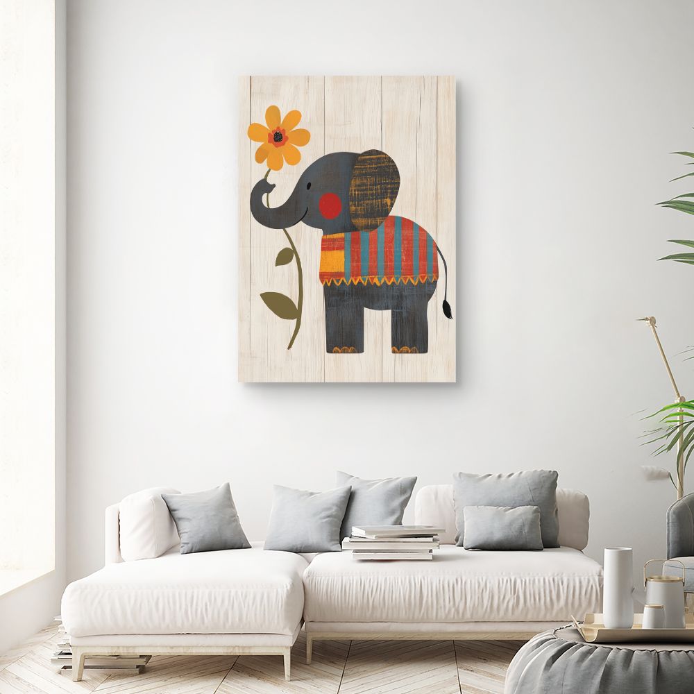 Tableau imprimé pour enfants 'Éléphant et fleur'