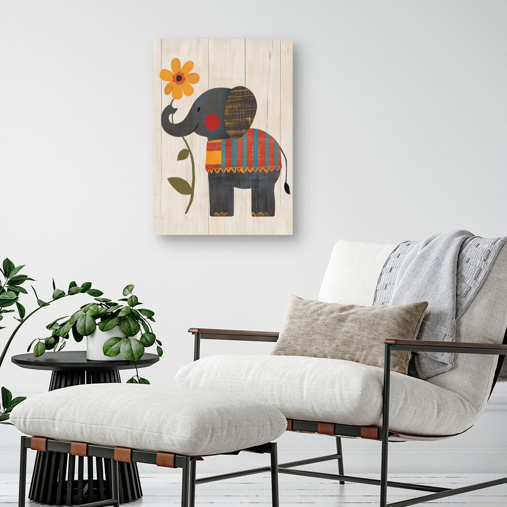 Tableau imprimé pour enfants 'Éléphant et fleur'