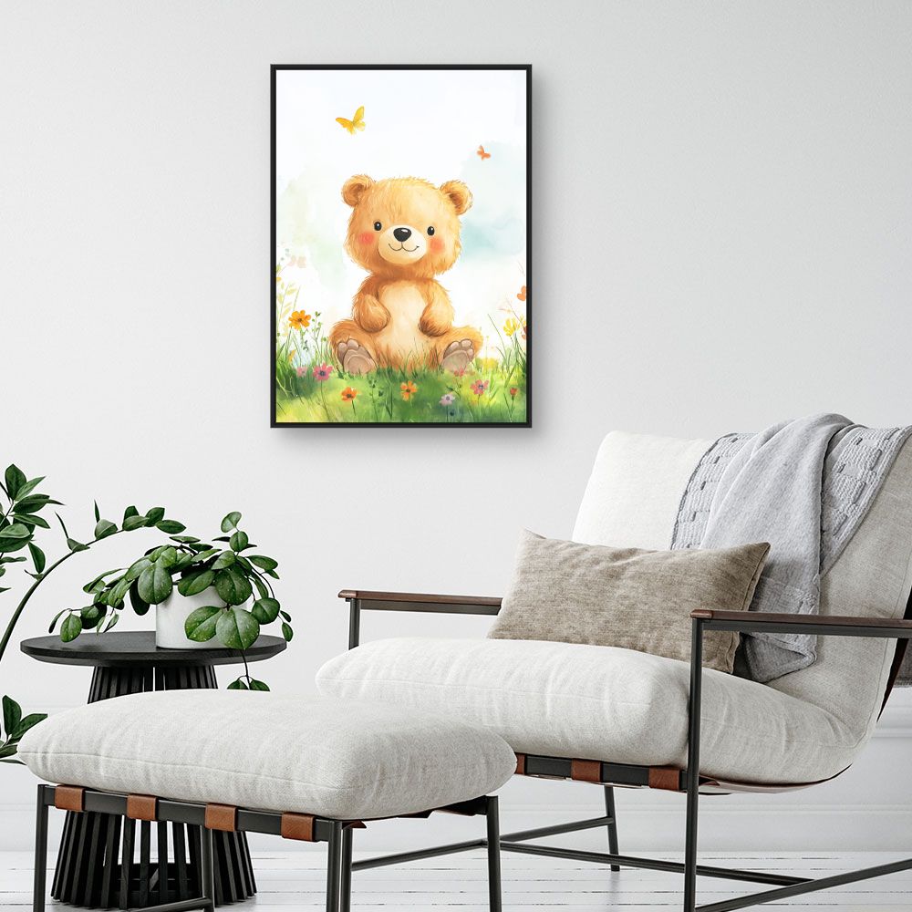 Tableau imprimé pour enfants 'Ours et papillons'
