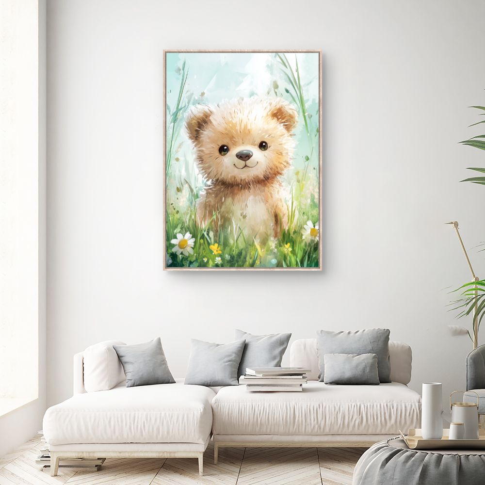 Tableau imprimé pour enfants 'Ours adorablement champêtre'