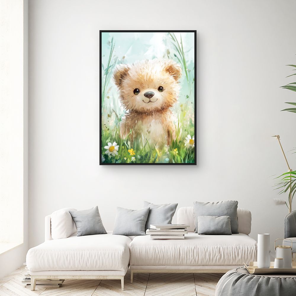 Tableau imprimé pour enfants 'Ours adorablement champêtre'