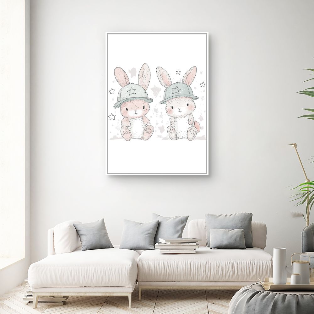 Tableau imprimé pour enfants 'Lapins adorables'