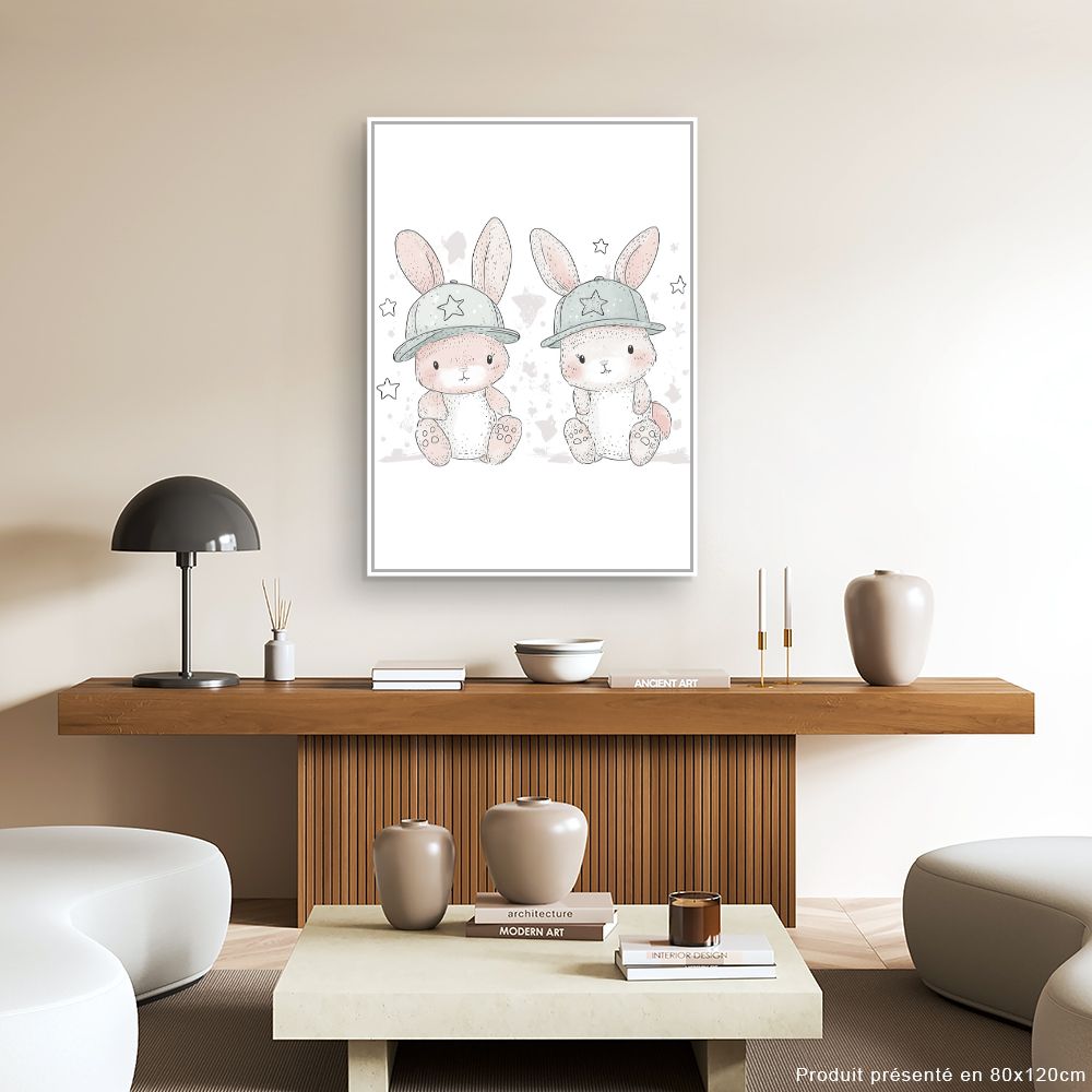 Tableau imprimé pour enfants 'Lapins adorables'