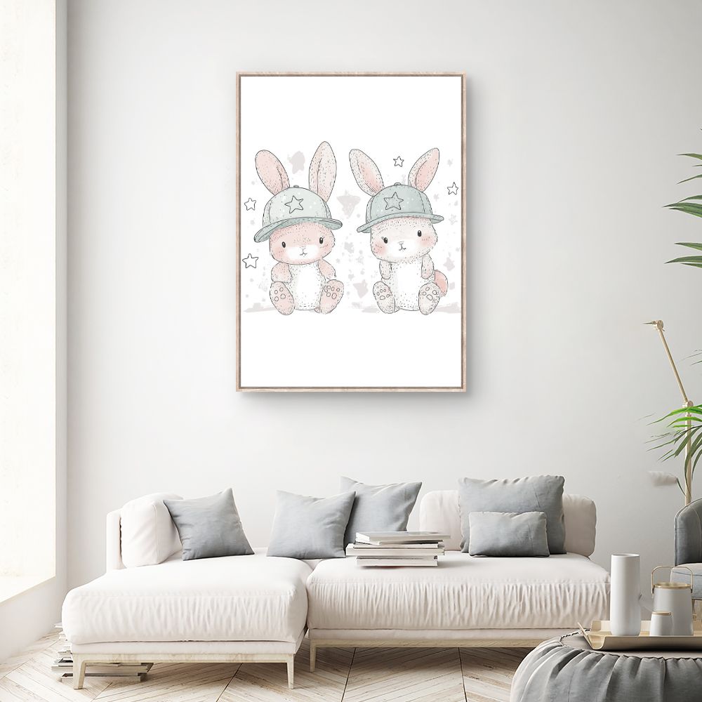 Tableau imprimé pour enfants 'Lapins adorables'