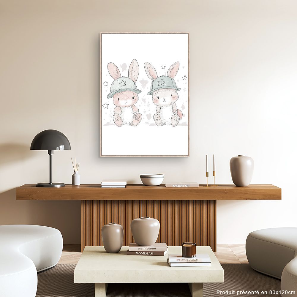 Tableau imprimé pour enfants 'Lapins adorables'