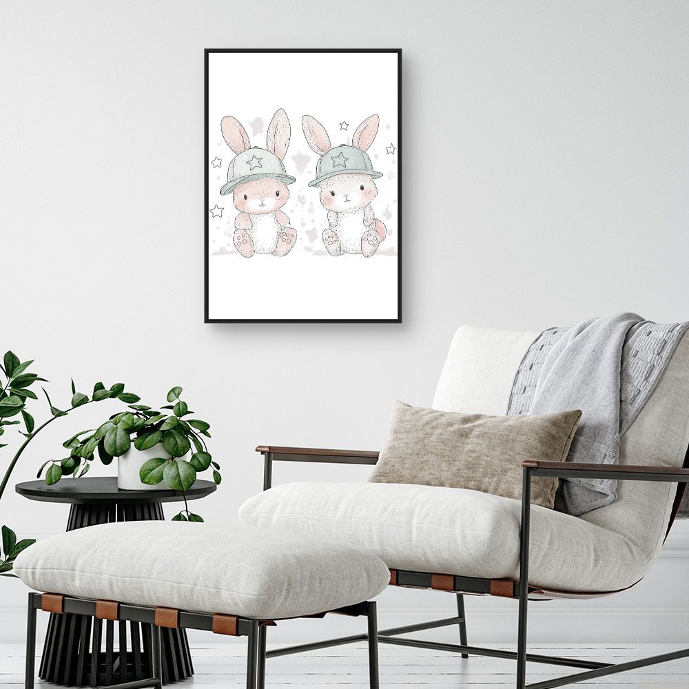Tableau imprimé pour enfants 'Lapins adorables'
