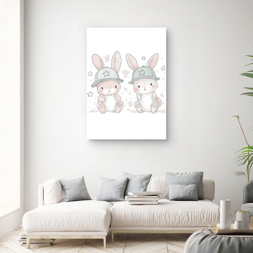 Tableau imprimé pour enfants 'Lapins adorables'