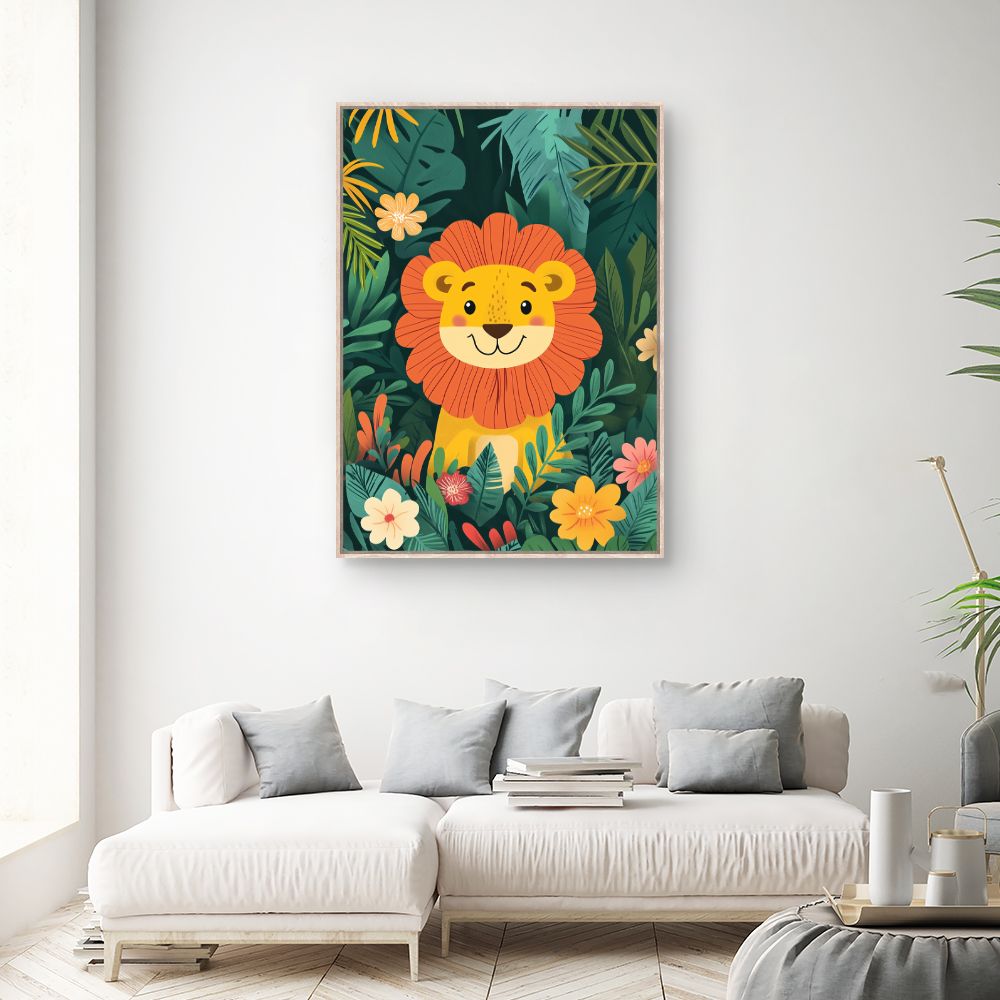Tableau imprimé pour enfants 'Lion joyeux'