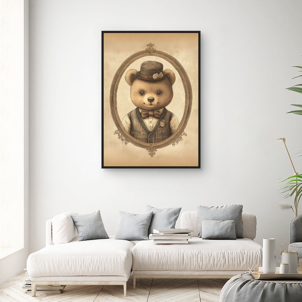 Tableau imprimé pour enfants 'Ourson élégant vintage'