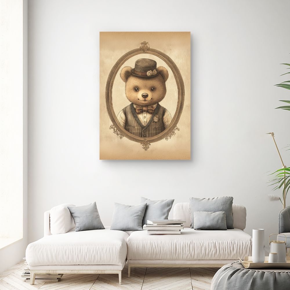 Tableau imprimé pour enfants 'Ourson élégant vintage'