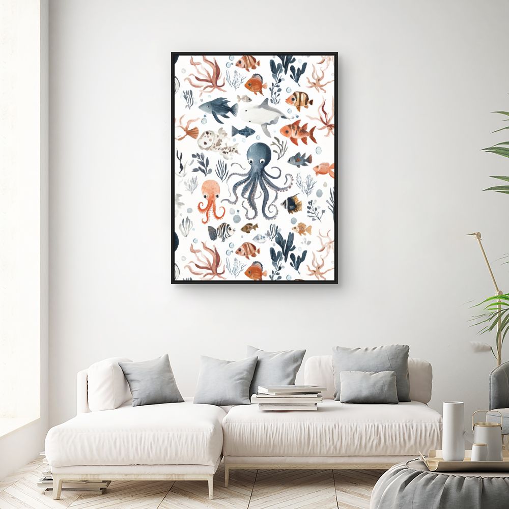 Tableau 'Vie marine joyeuse'