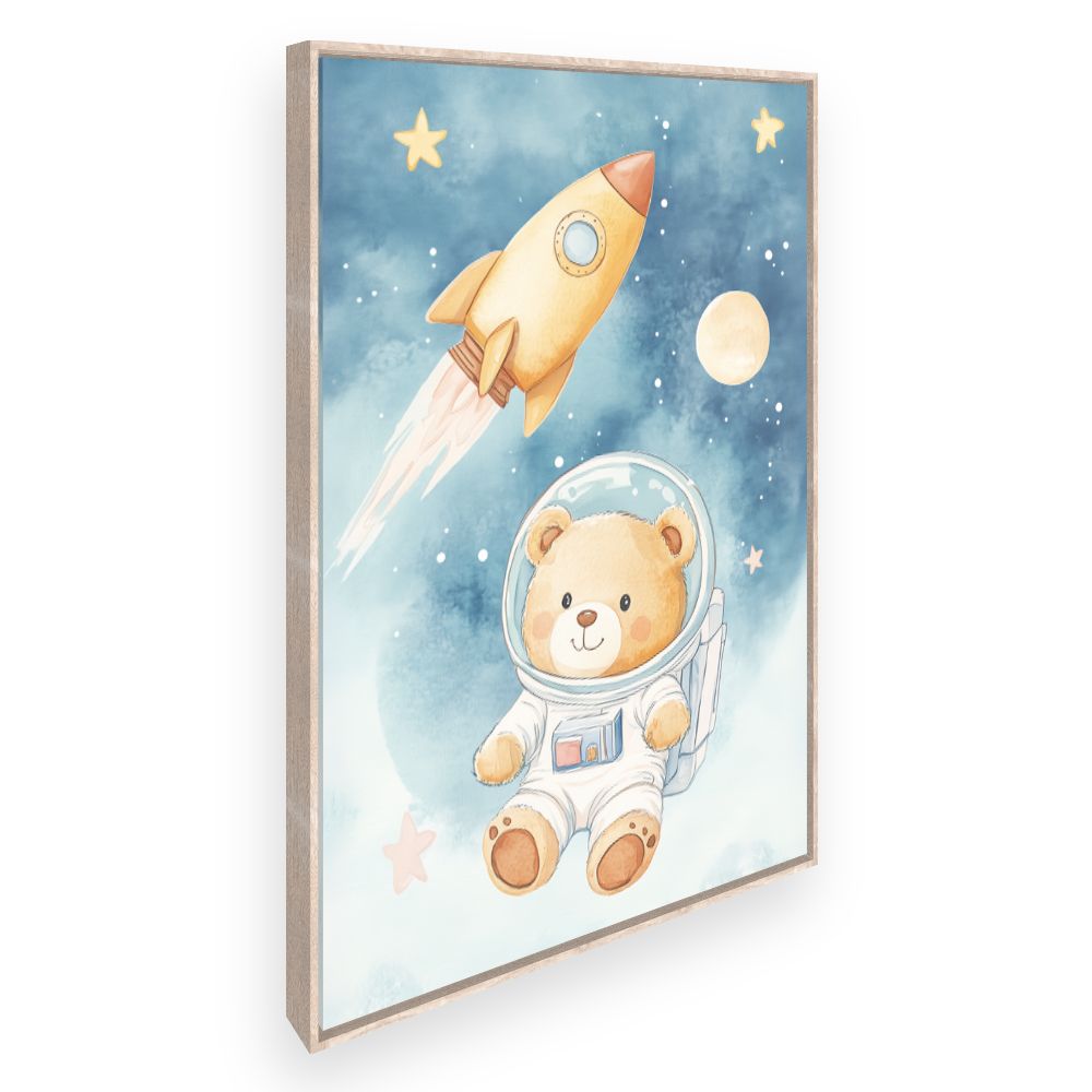 Tableau imprimé pour enfants 'Ourson cosmonaute rêveur'