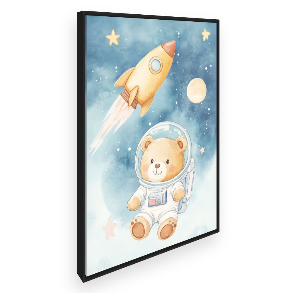 Tableau imprimé pour enfants 'Ourson cosmonaute rêveur'