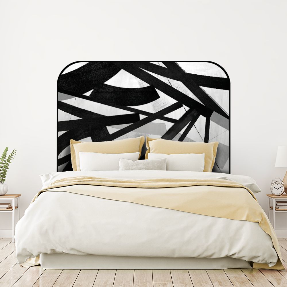 Tête de lit formes géométriques – noir et blanc – 180 × 95 cm