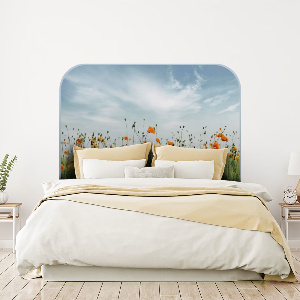 Tête de lit coquelicots – vert – 180 × 95 cm