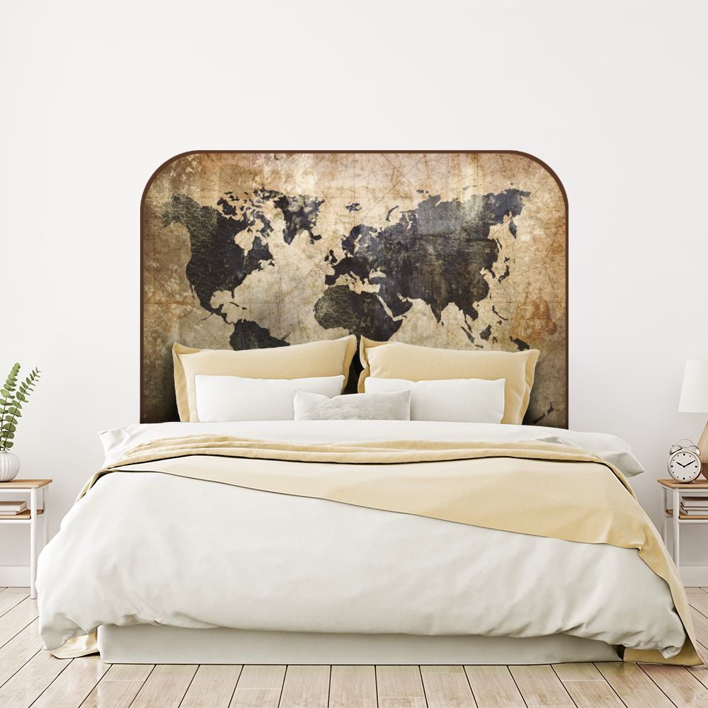 Tête de lit carte du monde – brun – 180 × 95 cm