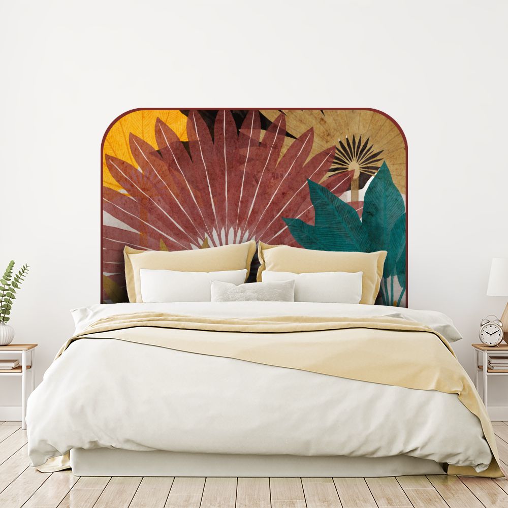 Tête de lit feuilles tropicales – marron – 180 × 95 cm