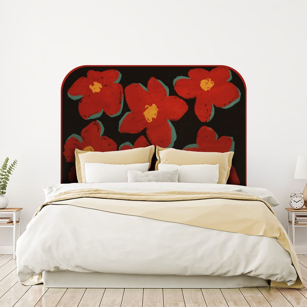 Tête de lit fleurs – rouge – 180 × 95 cm
