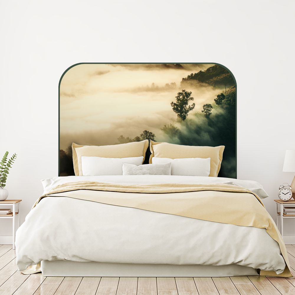 Tête de lit forêt brumeuse – vert – 180 × 95 cm