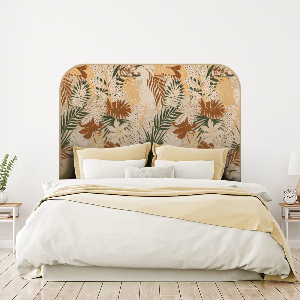 Tête de lit feuilles tropicales – beige – 180 × 95 cm