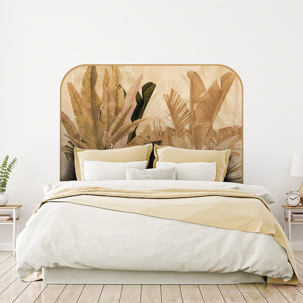 Tête de lit feuilles tropicales – beige – 180 × 95 cm