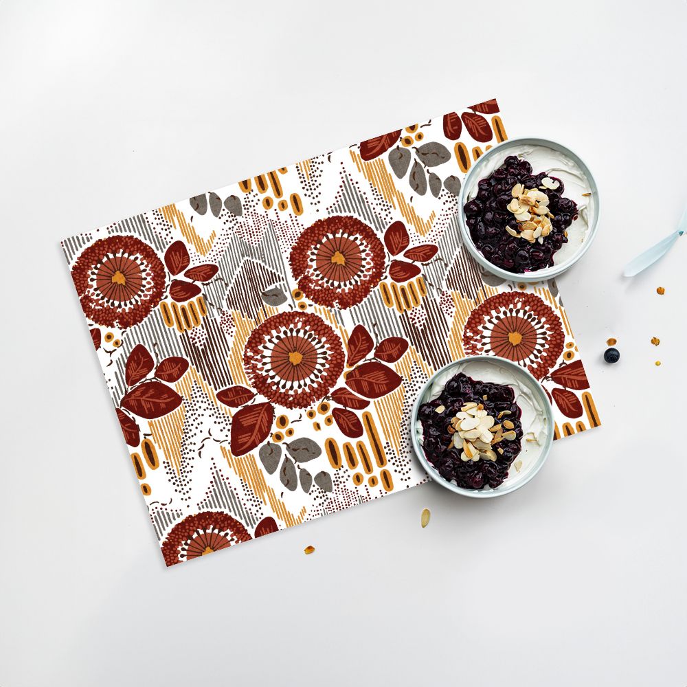 Lot de 4 sets de table en vinyle / Motif floral abstrait