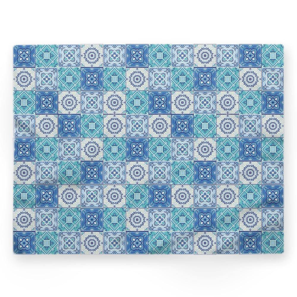 Nappe motifs géométriques – Bleu – 140×220 cm