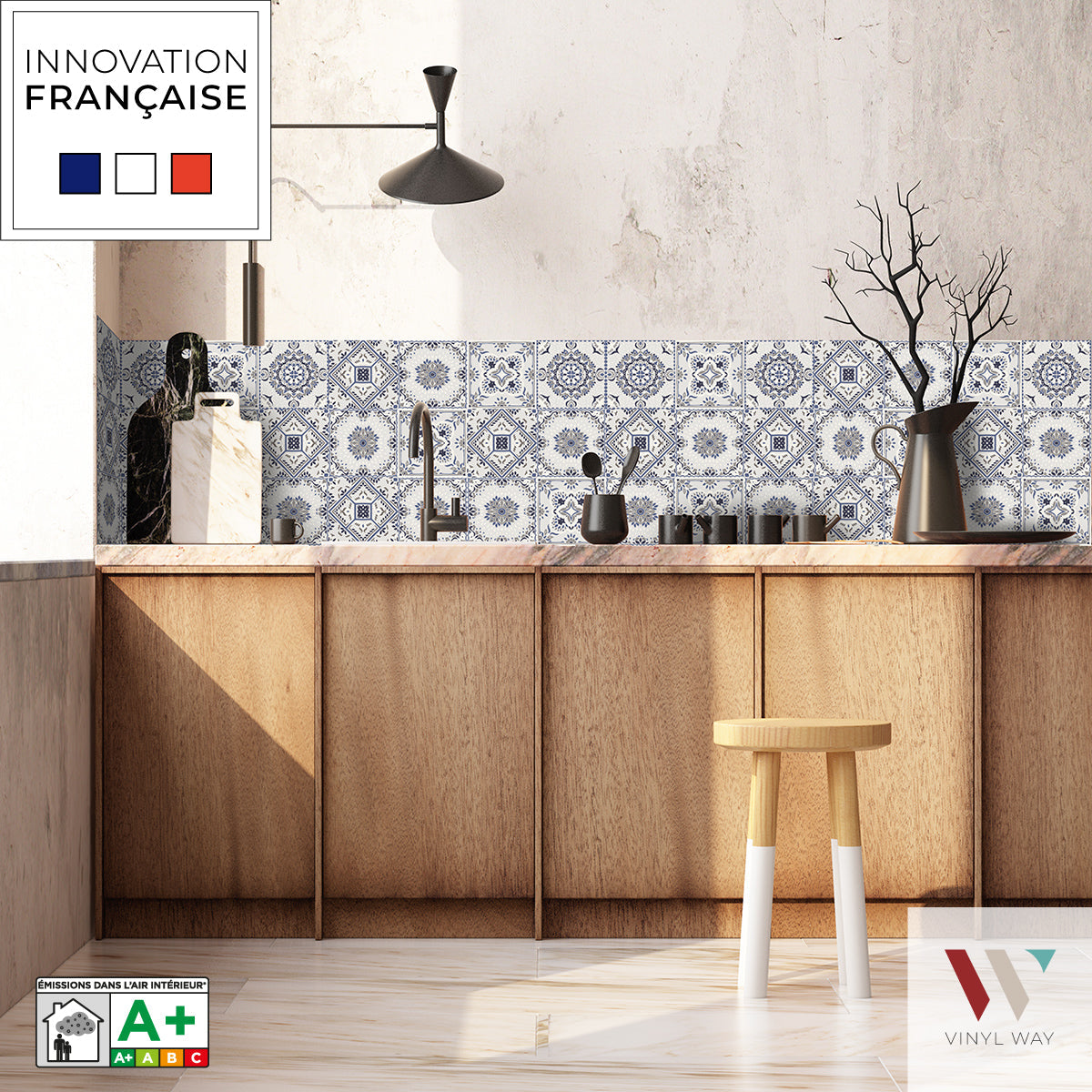 8 carreaux adhésifs 20x20cm Elena / Carreaux de ciment bleu  / bleu / pour douche, murs, sol, cuisine, salle de bain…