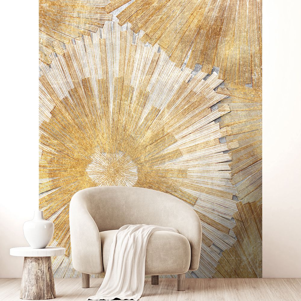 Papier peint "Effet rayonnant doré"
