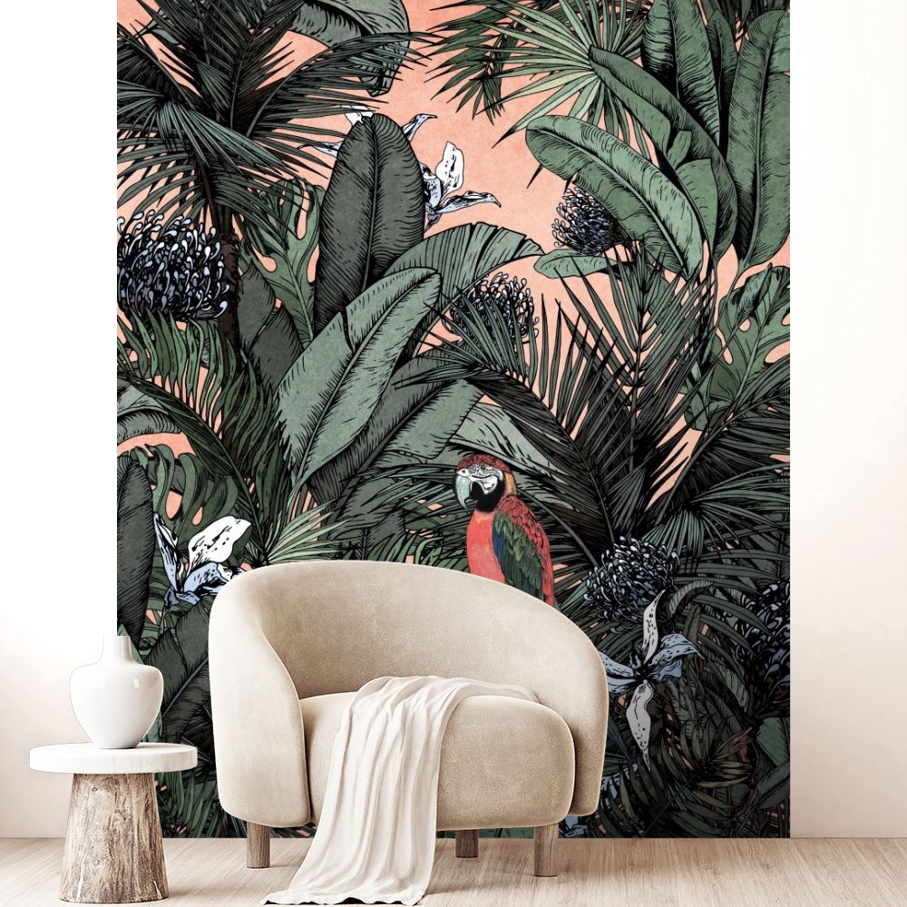 Papier peint "Jungle exotique colorée"