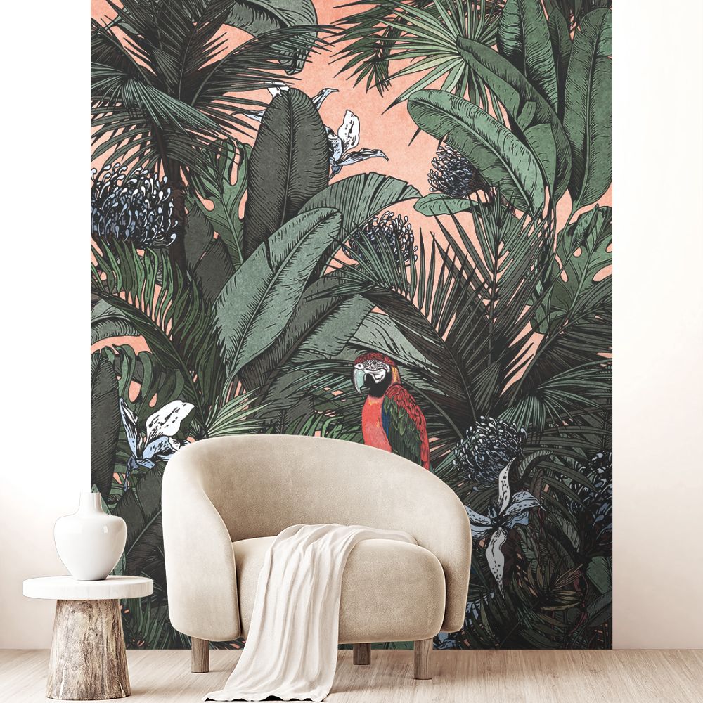 Papier peint "Jungle exotique colorée"
