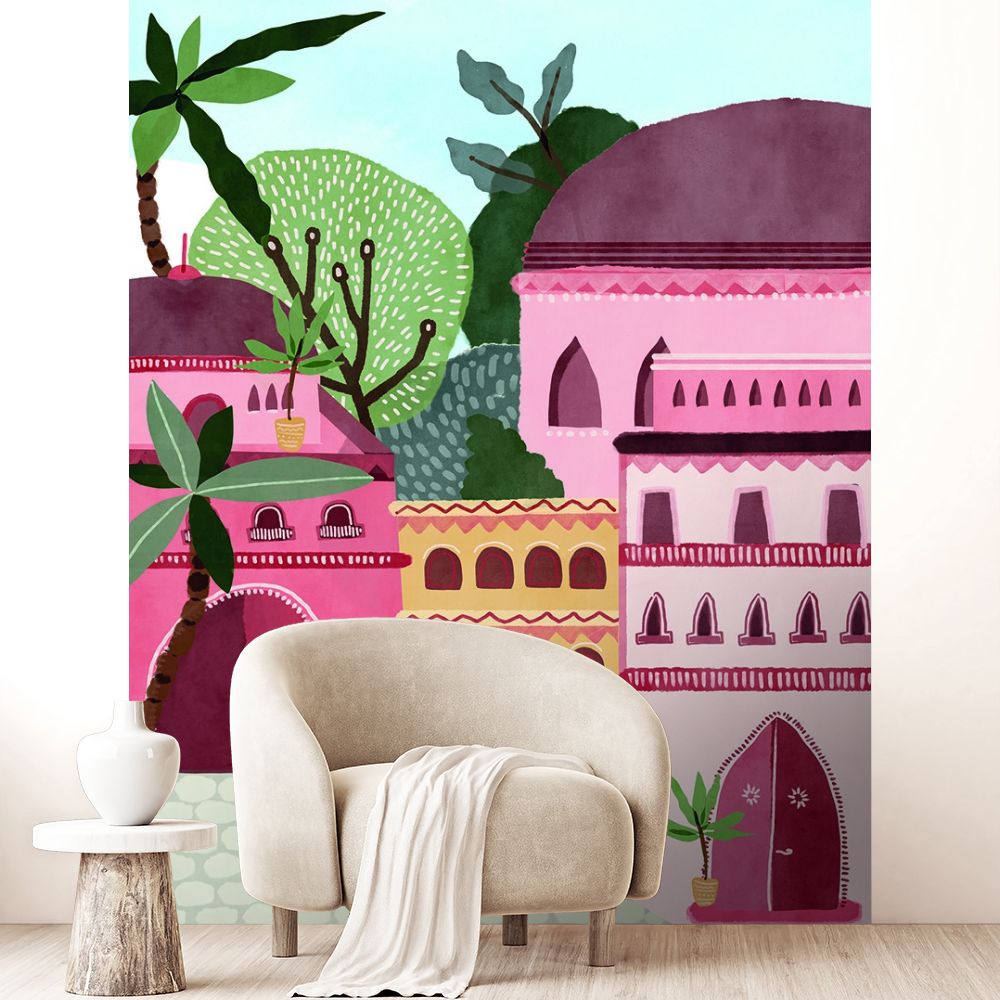 Papier peint "Bâtiments exotiques colorés"
