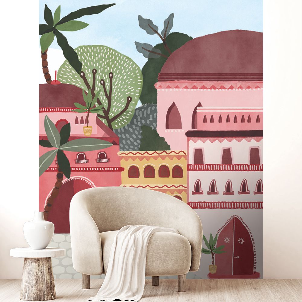 Papier peint "Bâtiments exotiques colorés"