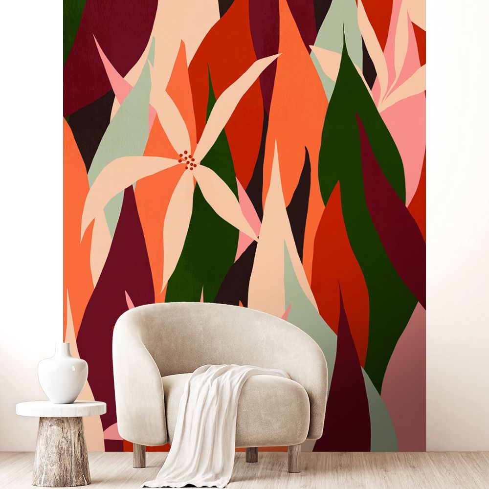 Papier peint "Motifs feuilles colorées"