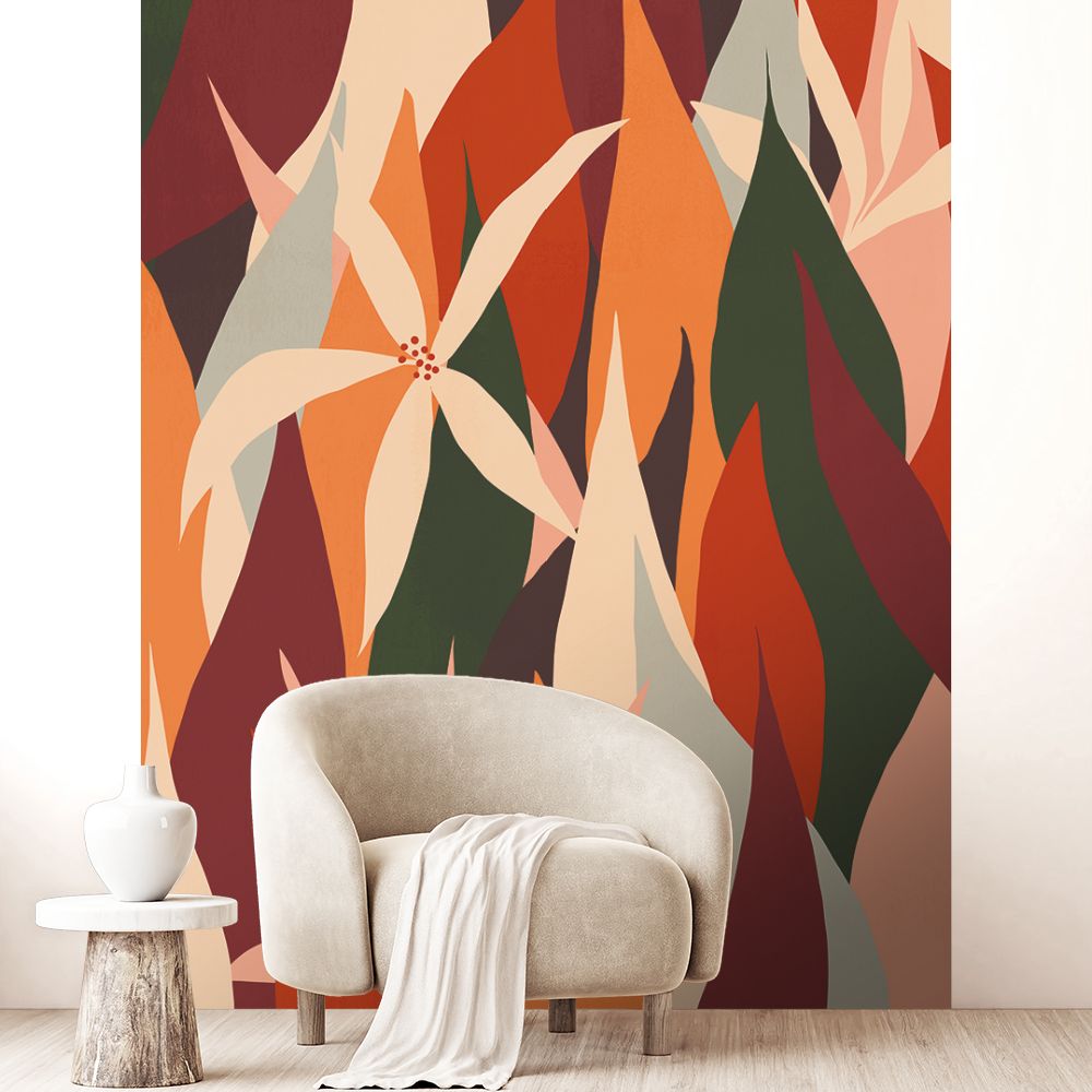 Papier peint "Motifs feuilles colorées"