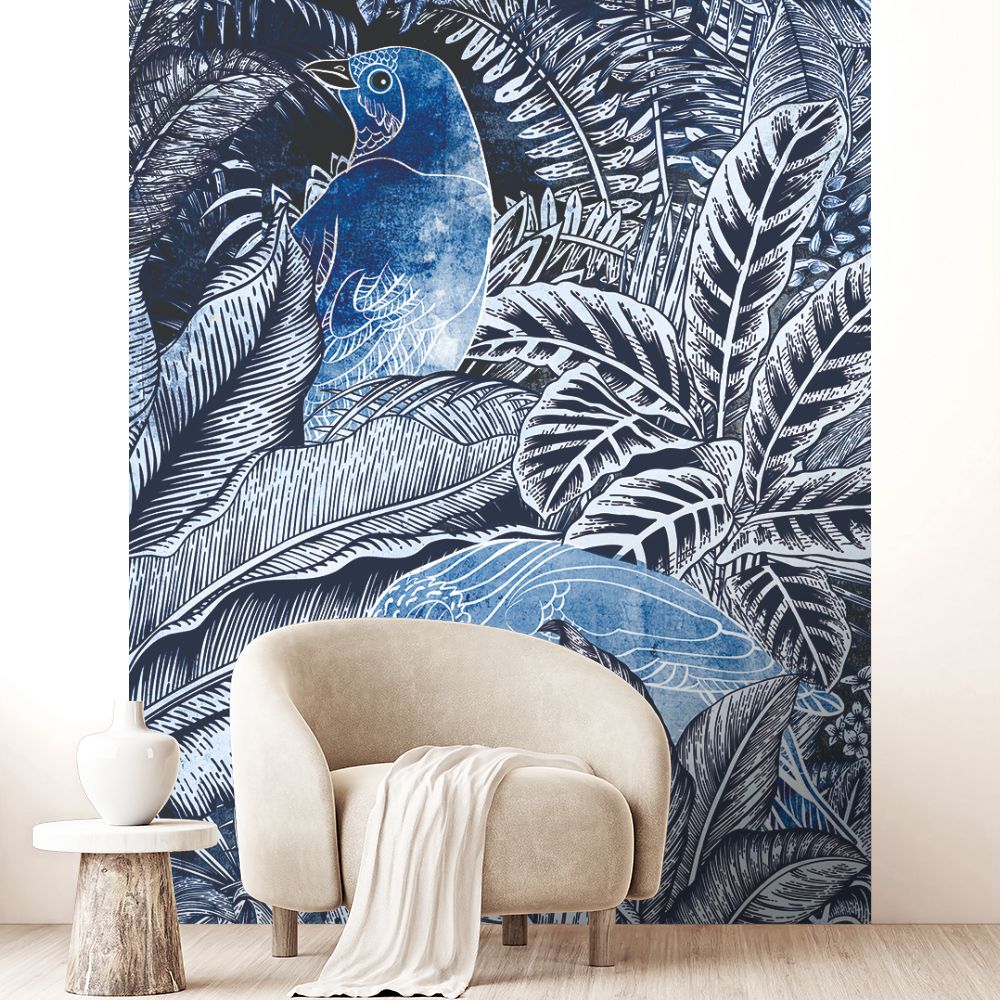 Papier peint "Oiseaux exotiques bleus"