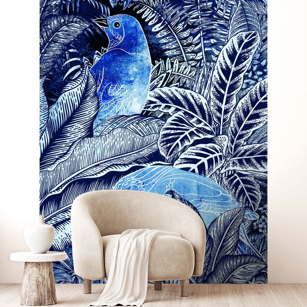 Papier peint "Oiseaux exotiques bleus"