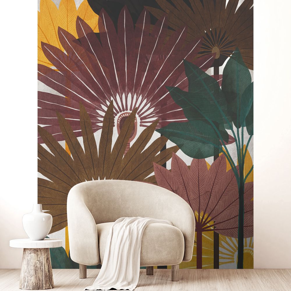 Papier peint "Feuilles tropicales colorées"